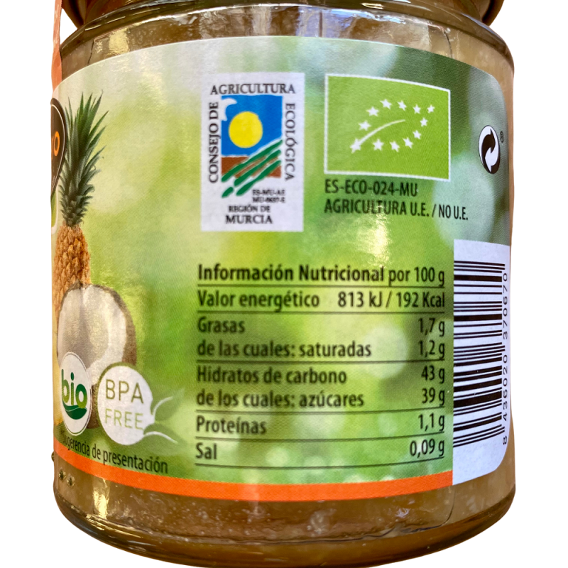 Mermelada de Piña y Coco Ecológica 265 g con Agave
