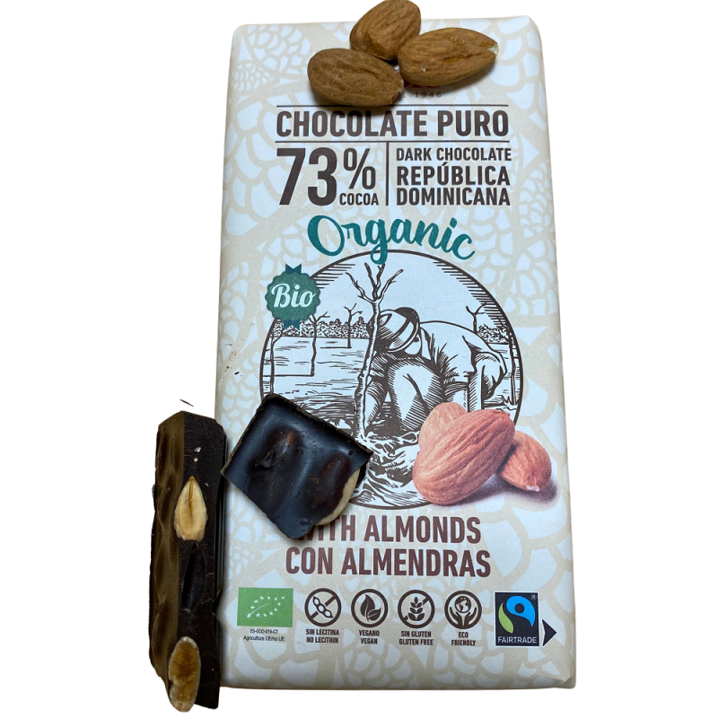 Chocolate Negro 73 % Ecológico con Almendras 150 g