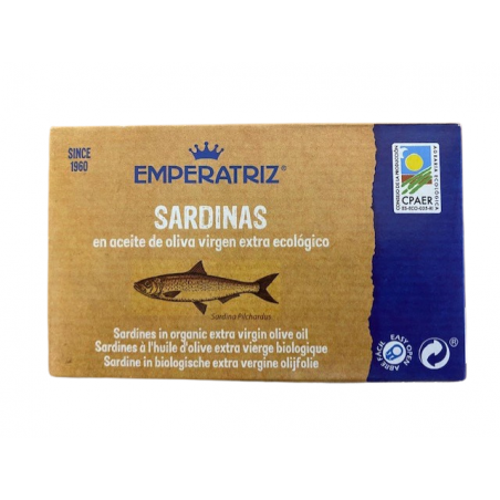 Sardines à l'huile d'olive extra vierge biologique en boîte