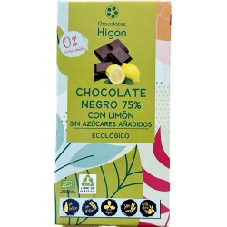 Chocolate Negro Bio 75% con limón sin azúcar
