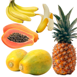 3 Fruits: Plátanos, Papaye...
